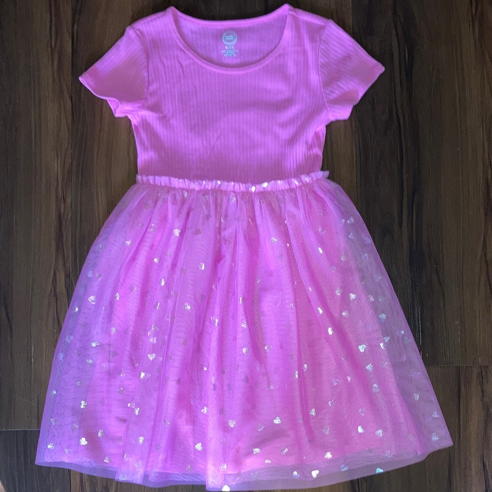 Pink Tulle Dress with Heart Accents